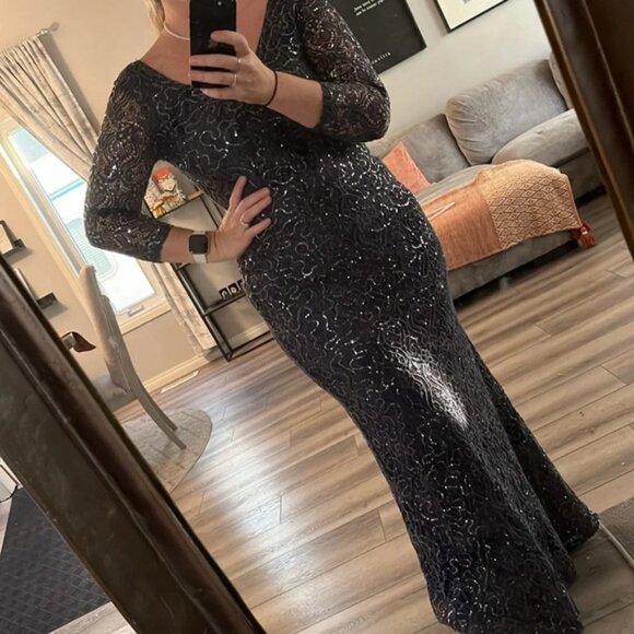 MARINA Black and Silver Maxi Dress - Picture 2 of 5